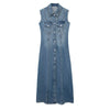 Casual Denim Dresses for Women Lapel Sleeveless High Waist Patchwork Single Breasted Vintage Dress Female Fashion XS-L