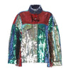 Luxury Multicolor Sequin Patchwork Denim Jacket Long Sleeved Single Breasted Turn Down Collar Coat, One Size