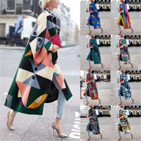 Chic Fall Winter Long Flare Sleeve Printed Duster Windbreaker Women’s, Size S-5XL