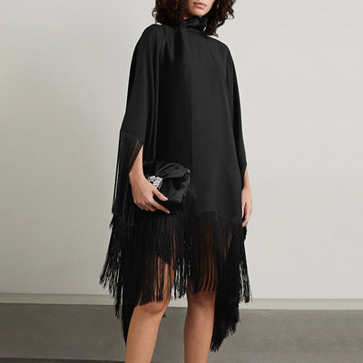 Summer Black Tassel Loose Fringed High Neckline