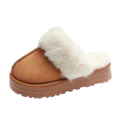 Winter Brand Plush Cotton Slippers Women Flats Shoes Platform Casual Home Suede Fur Slippers