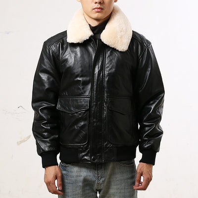 Sheepskin Jacket Casual Aviation Flight Suit Leather Jacket