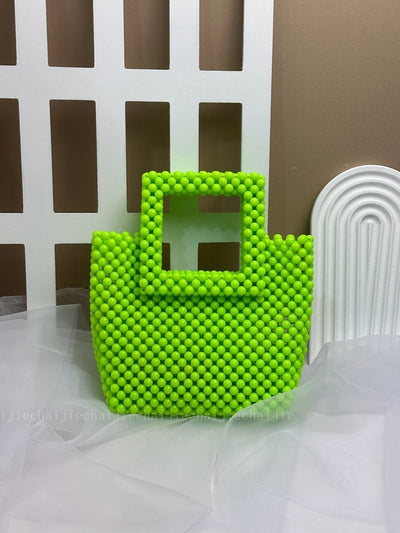 Women Acrylic Handbags Square Tote Bags Handmade Green Beads Tote Bags